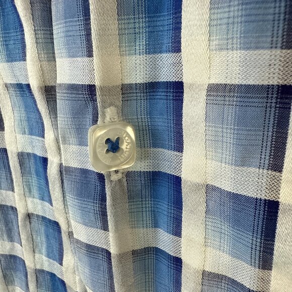 Bugatchi Shirt Mens L Large Blue Plaid Shaped Fit Short Sleeve Button Up Cotton - Picture 3 of 10